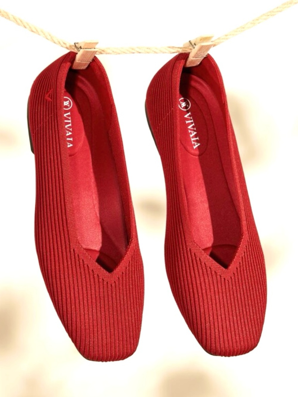 VIVAIA Margot 2.0 Square Toe Red Knit Flats Lightweight Comfort Travel Shoes